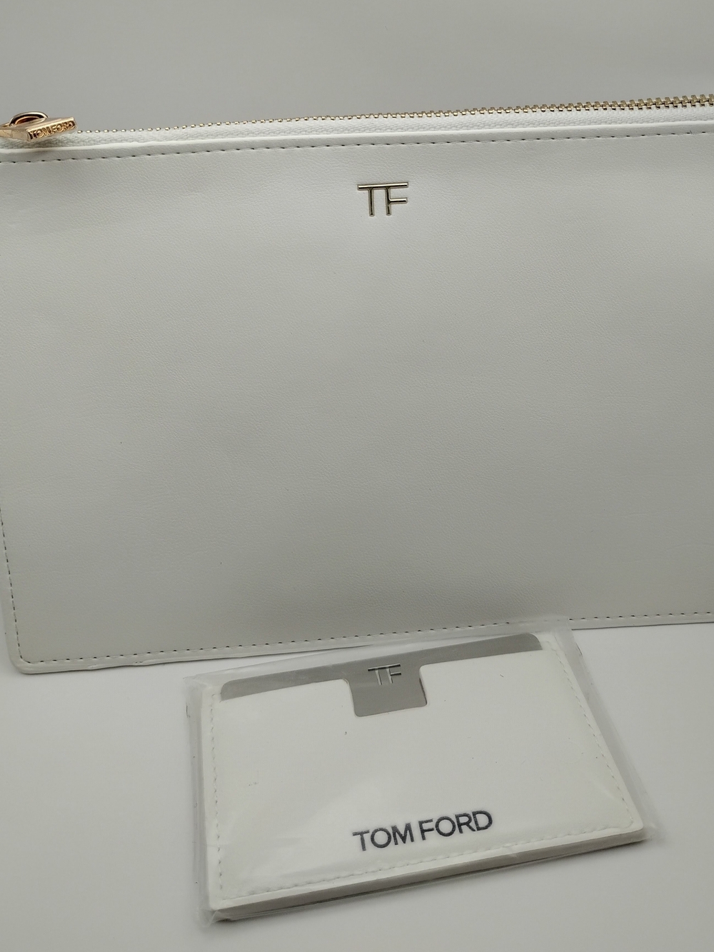 Tom Ford White Leather Pouch with Card Holder & Mirror Inside The Card Holder
